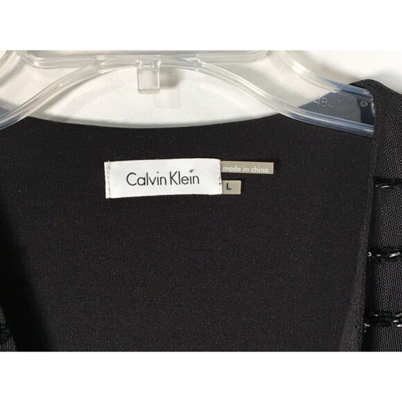 Calvin Klein Womens Large Black Poly Mesh Beaded Line Open Front Coat Cardigan - Picture 4 of 13